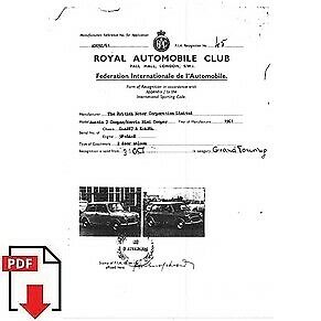 1961 Austin Morris Mini Cooper FIA homologation form PDF download (RAC)
